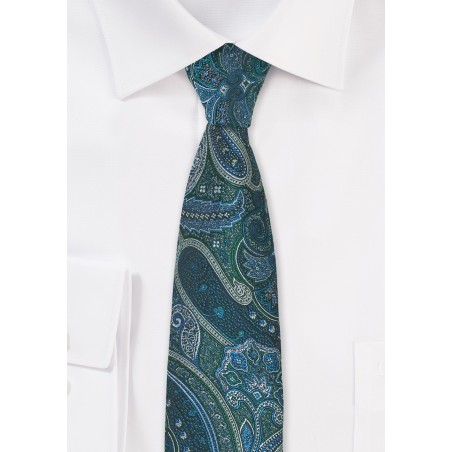 Vintage Skinny Paisley in Green and Blue