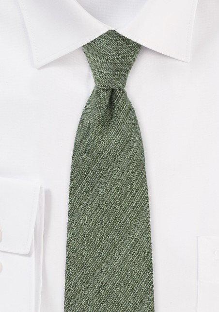 Chambray Skinny Wool Tie in Olive Green