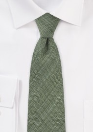 Chambray Skinny Wool Tie in Olive Green