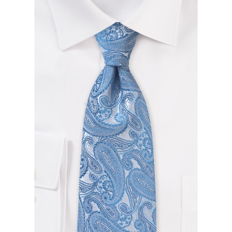 Powder Blue Paisley Silk Tie
