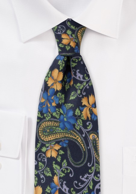 Navy Blue Floral and Paisley Necktie