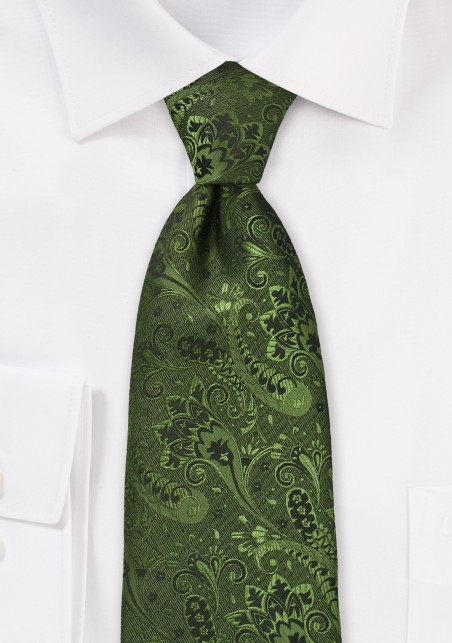 Floral Patterned Tie in Olive Green