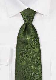 Floral Patterned Tie in Olive Green