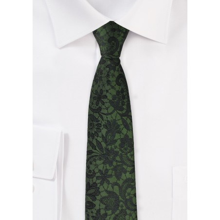 Forest Green and Black Floral Tie
