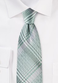 Modern Plaid Tie in Silver and Mint