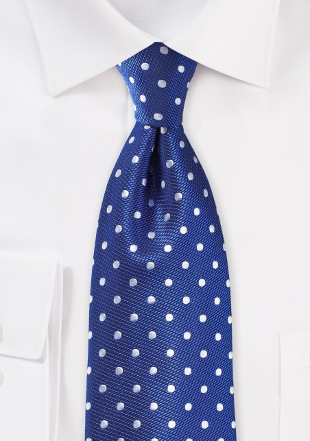 Polka Dot Silk Tie in Bright Blue and Silver
