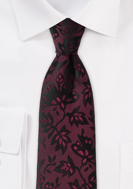 Floral Tie in Oxblood Red