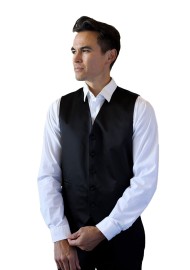 Formal Satin Fabric Dress Vest in Solid Black Styled