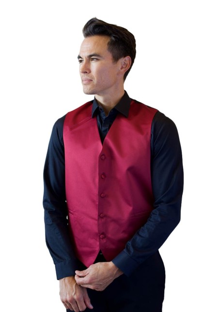Formal Satin Fabric Dress Vest in Burgundy Styled