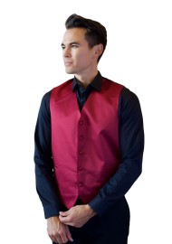 Formal Satin Fabric Dress Vest in Burgundy Styled