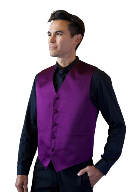 Berry Purple Formal Satin Vest Styled