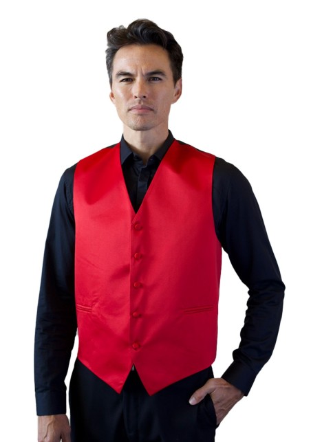 Cherry Red Formal Satin Vest Styled
