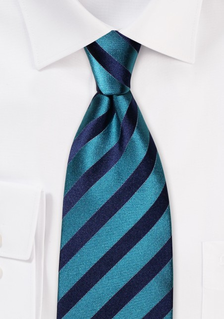 Teal and Royal Blue Silk Tie in XL Length