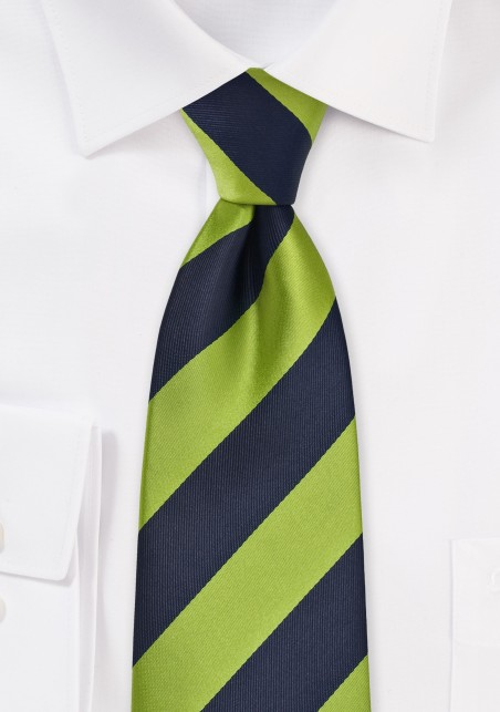 Wide Striped Tie in Dark Navy and Lime Green