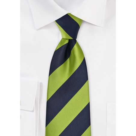 Wide Striped Tie in Dark Navy and Lime Green