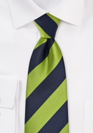Wide Striped Tie in Dark Navy and Lime Green
