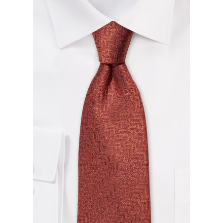 Rust Red Herringbone Wool Necktie
