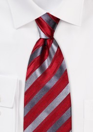 Silk tie, grey diagonal stripes on red fond