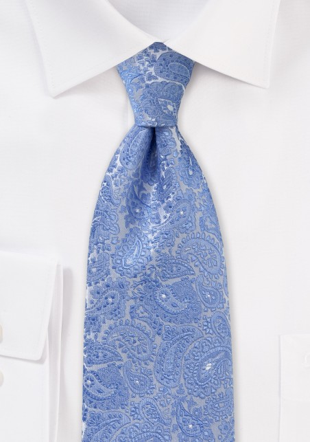 Ornate Paisley Tie in Light Blue Silver
