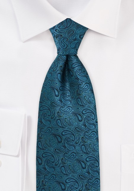 Elaborate Paisley Tie in Teal and Black