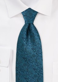 XL Length Paisley Tie in Teal and Black