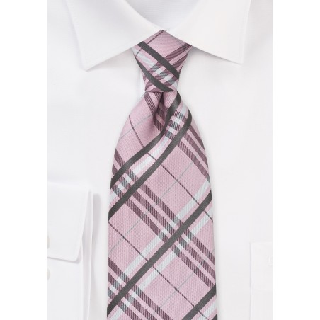 Soft Pink Plaid Tie in Kids Length