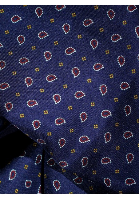 Navy and Maroon Paisley Silk Scarf Close Up Pattern