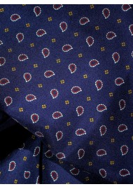 Navy and Maroon Paisley Silk Scarf Close Up Pattern