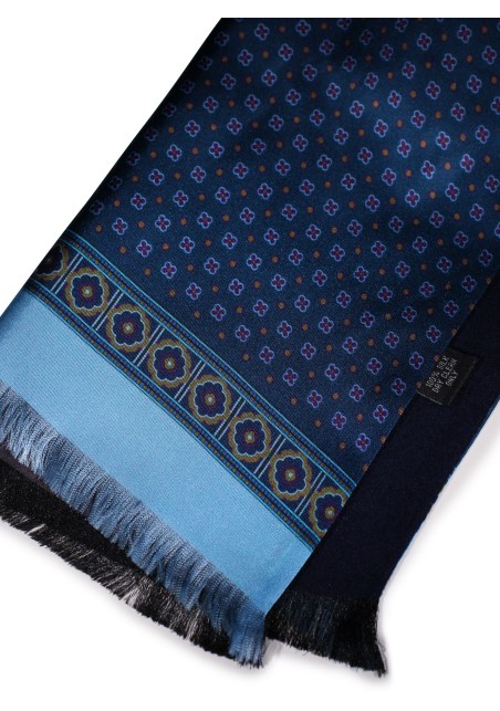Classic Foulard Print Silk Scarf in Blues Doubled Sided