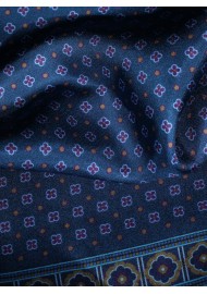 Classic Foulard Print Silk Scarf in Blues Close Up Pattern