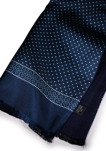 Royal Blue Dot Print Silk Scarf Double Sided