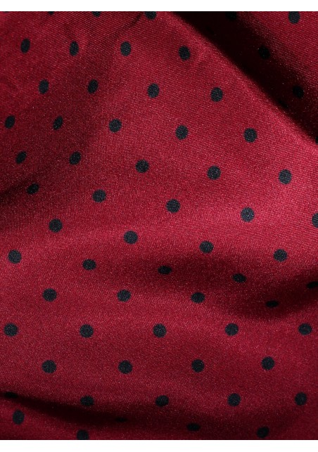 Wine Red and Navy Polka Dot Silk Scarf Detailed Close Up