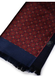 Victorian Designer Print Silk Scarf in Chestnut, Maroon, Navy Double Sided