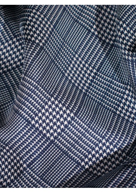 Glen Check Silk Scarf in Blue Detailed Close Up