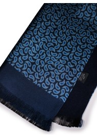 Fine Silk Scarf with Geometric Paisley Print in Blue Double Sided
