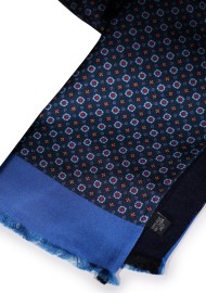 Foulard Print Silk Scarf in Navy, Maroon, Amber Double Sided