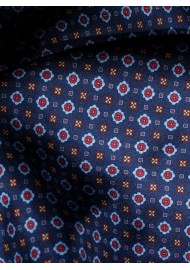 Foulard Print Silk Scarf in Navy, Maroon, Amber Detailed Close Up
