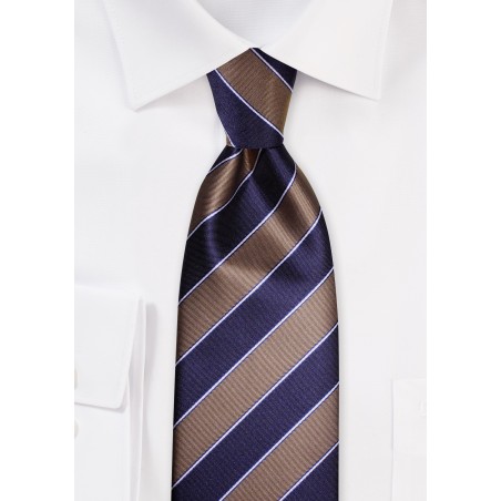 Elegant Striped Tie in Wheat and Navy