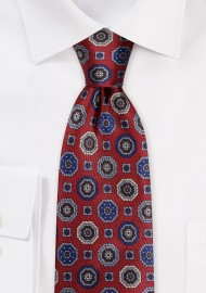 Medallion Print Tie in Classic Burgundy