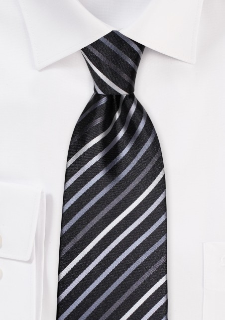 Black Tie With White, Silver & Gray Stripes