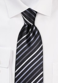 Black Tie With White, Silver & Gray Stripes