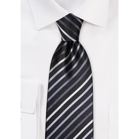 Kids Necktie in Black with Silver Stripes