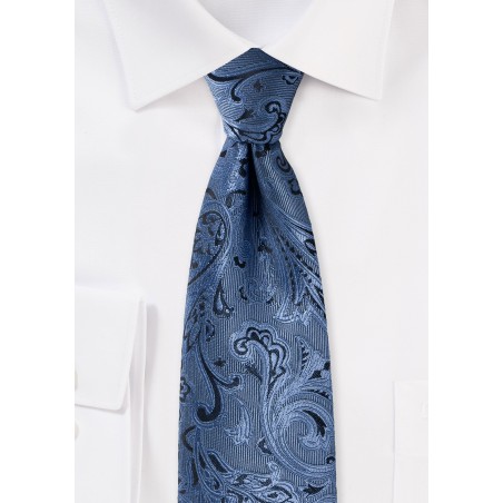 Steel Blue Kids Paisley Tie