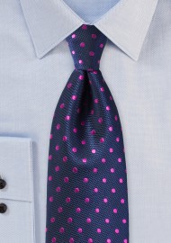 Navy Silk Tie with Magenta Polka Dots