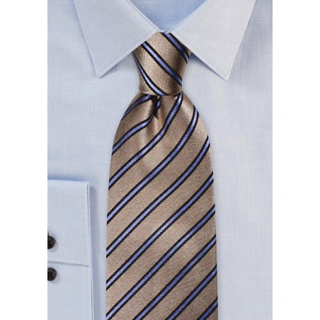 Silk Tie in Camel and Light Blue