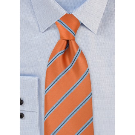 Narrow Striped Tie Orange Light Blue