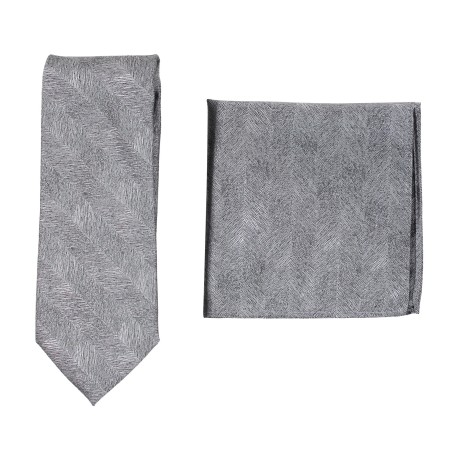 Woodgrain Texture Necktie Set in Graphite Gray