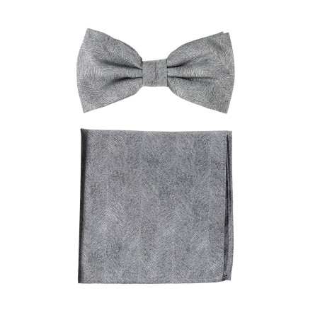 Woodgrain Texture Bow Tie Set in Graphite Gray