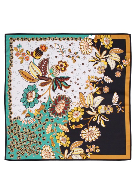 Retro Floral Scarf in Sage, Brown, and Gold