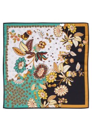 Retro Floral Scarf in Sage, Brown, and Gold